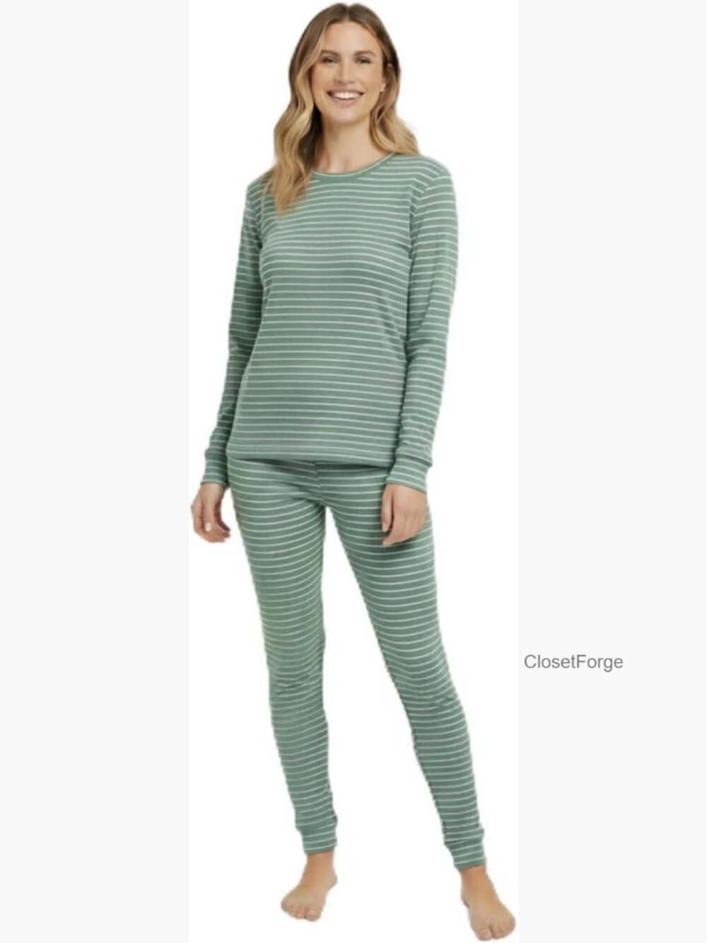 Ribbed Viscose Pajama Set - Relaxed Fit Long Sleeve Tops & Pants